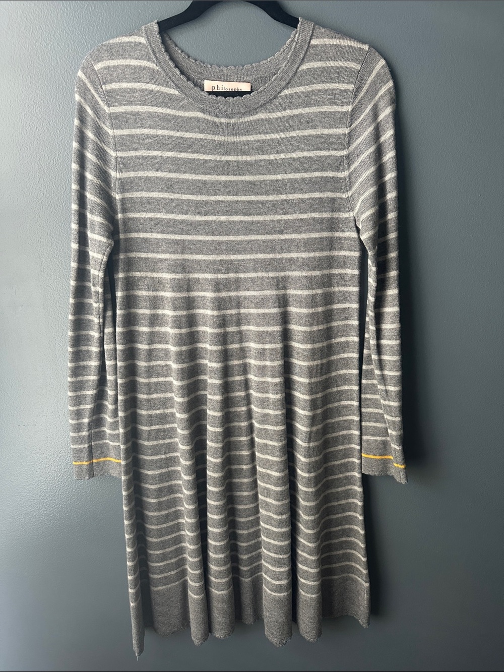 philosophy dress women's sweater dress gray white stripes size medium